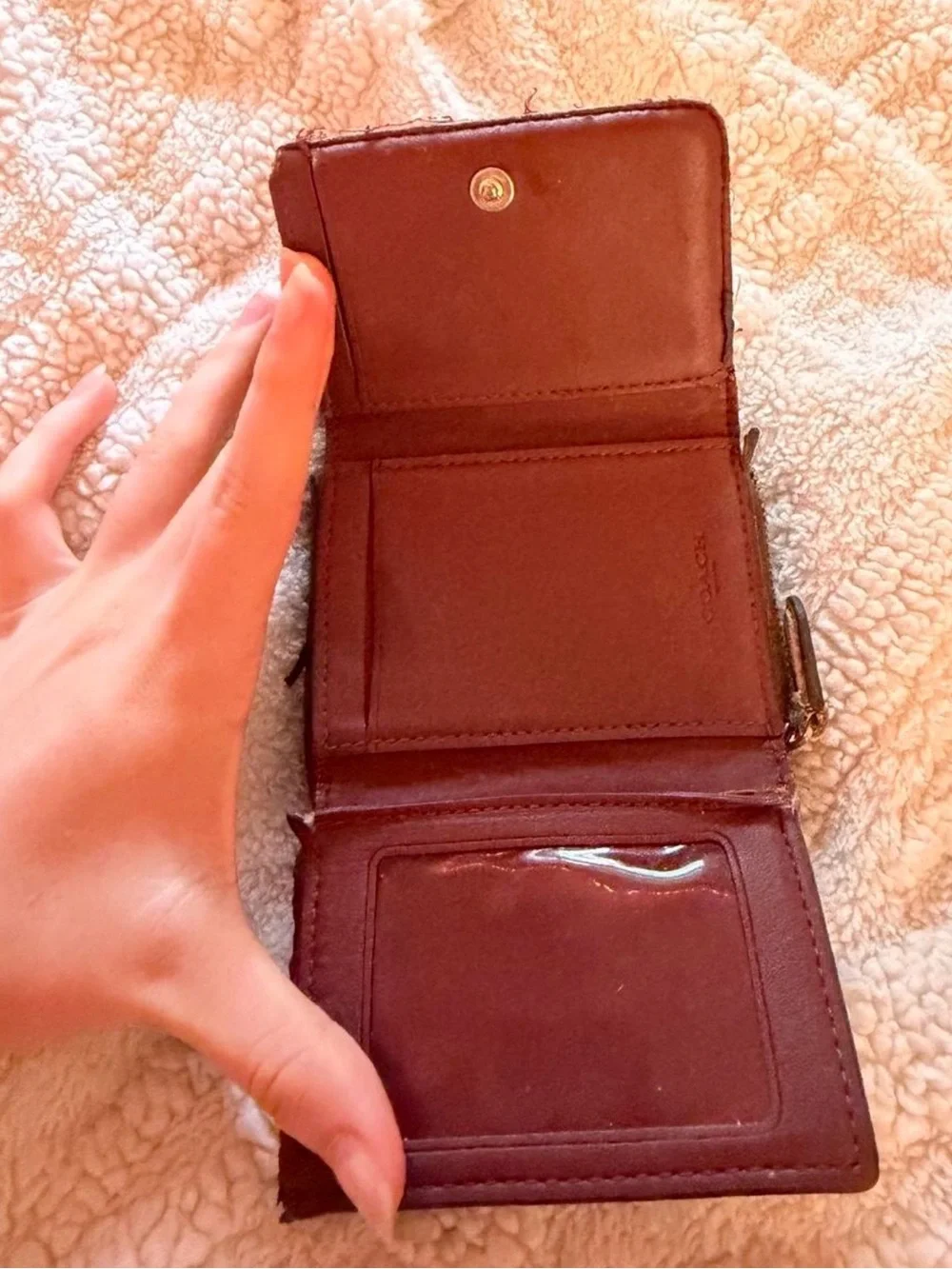 COACH Brown Floral Print Compact Wallet